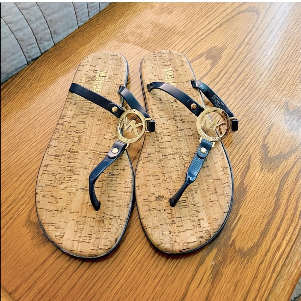 Michael Kors Dark Blue Jelly & Cork Sandals with Gold Hardware💋✨